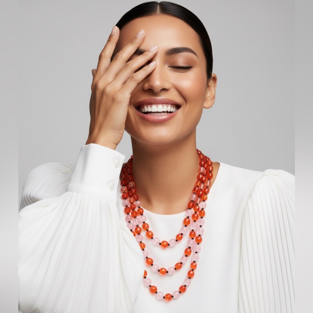 Vintage Elegant Orange Beaded Necklace